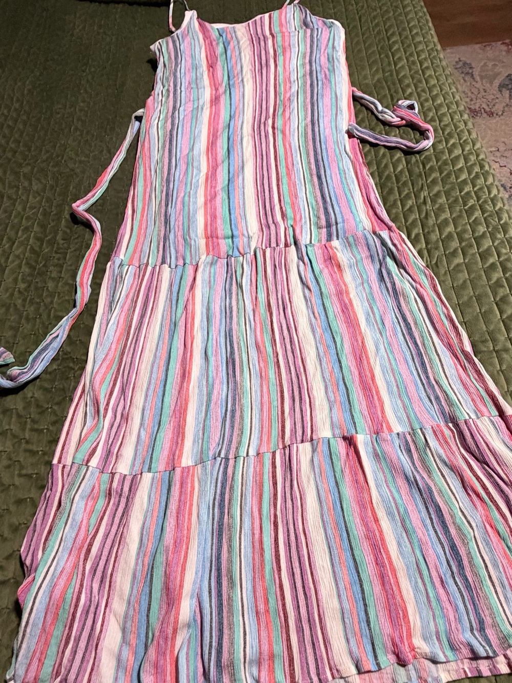 Andree multi-color striped cami sundress with a tiered‎ skirt belted size large